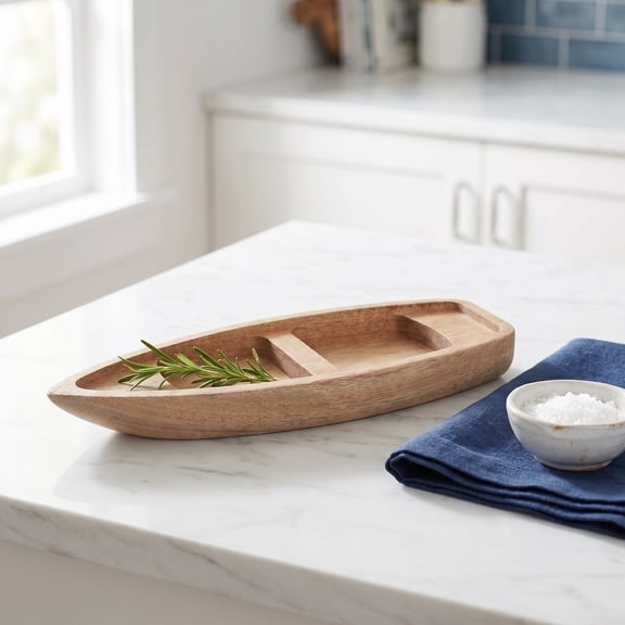 WEUVEB Wooden Sushi Serving Tray with Khaki Ship Model - 1 Set for Nautical-Themed Parties, Crafts, and Home Decoration