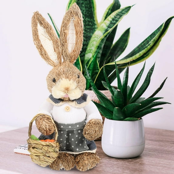 WEUVEB Woven Bunny Statue Rabbit Figurines for Home Decor Indoor Spring Assorted Color Lightweight 2pcs