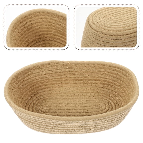 WEUVEB Small Khaki Woven Rope Basket Decorative Basket for Makeup and Table Storage