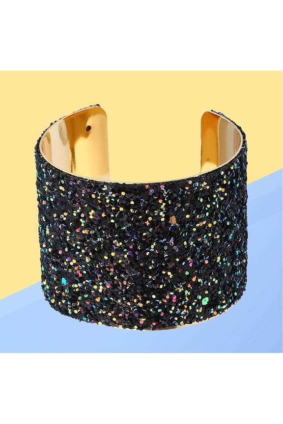 Black Sequin Bracelet for Women, Chic Glitter Bangle, Perfect for Weddings, Parties, Events, 6.5 Inch