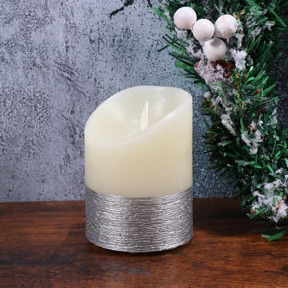 WEUVEB Remote Control LED Flickering Candles Brushed Silver Candle Lamp for Decoration 1Pcs