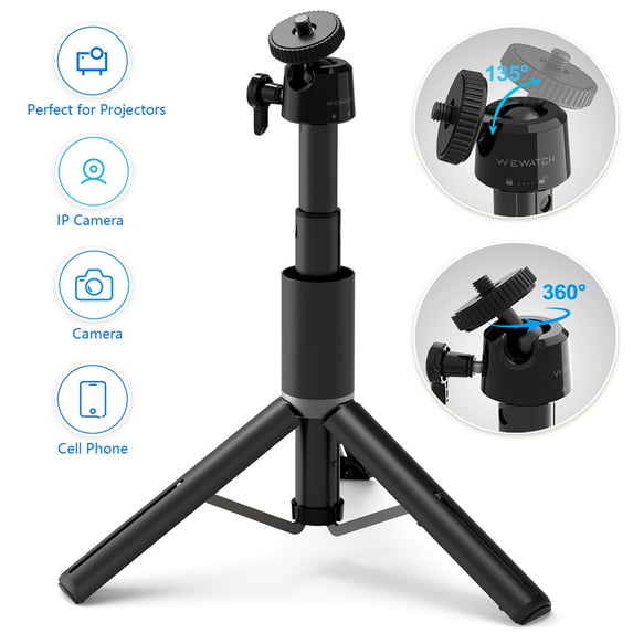 WEWATCH Projector Tripod Stand, Lightweight, Compact, Aluminum Alloy, 360° Ball Head for Projectors, Cell Phone, IP Camera and Webcam, PS101