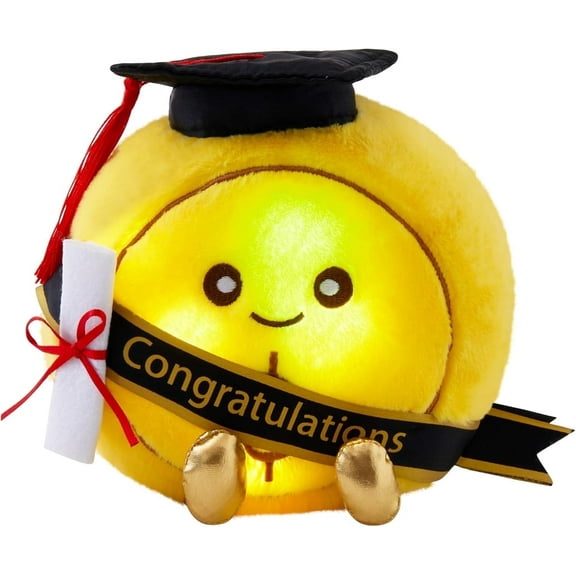 WEWILL Light Up Graduation Gold Coin Stuffed Animal Plush Toy with Cap, Diploma & Sash, Class of 2025 Graduation Gift, Inspirational Glowing Coin Plush for Preschool or High School Grads, 6.5 Inch