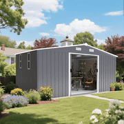 WEWORK 10x12 Outdoor Metal Storage Shed, Extra Large Waterproof Metal Tool Storage for Garden, Backyard, Patio, LawnGrey