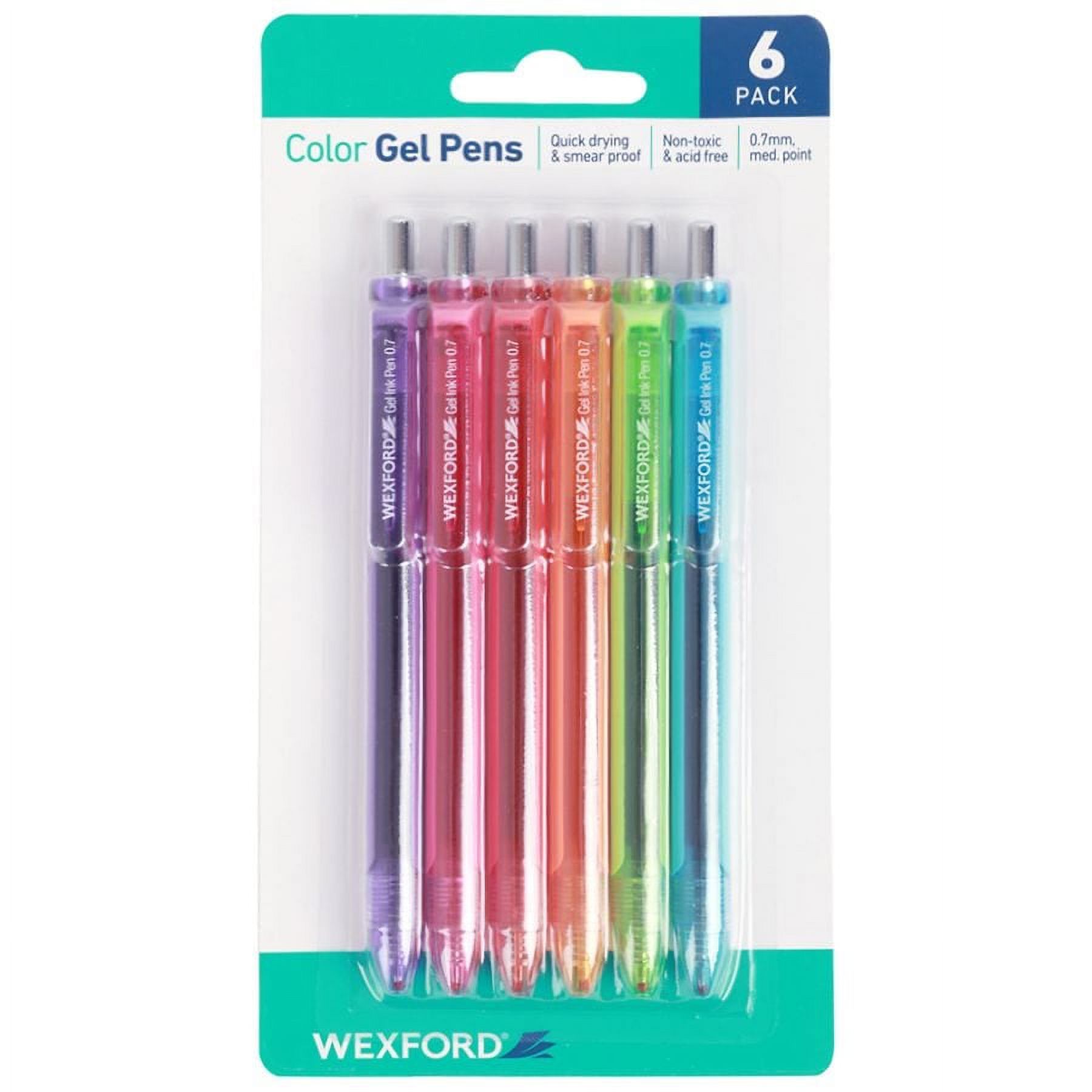 WEXFORD Color Gel Pens 0.7mm Medium Point, 6 Count, 2 Pack