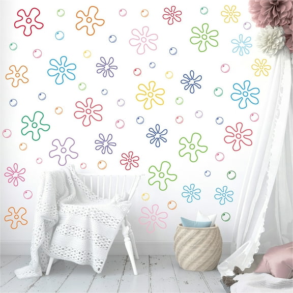 WEXIA 106 Pcs Wall Stickers Cartoon Colorful Bubbles Flowers Decals for Bathroom Living Room Bedroom Boys Girls Playroom Decor