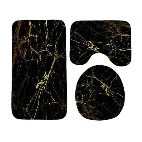 WEXIA 3 Piece Bath Rugs for Bathroom Floor Non-Slip Absorbent Soft Black Gold Marbling Mats Toilet Machine Washable