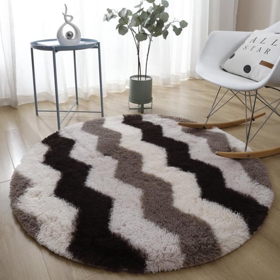 WEXIA Area Rug Round 4x4ft Fluffy Brown Plush Circle Shaggy Furry Carpet for Living Room Bedroom Kids Room Nursery Room Home Office