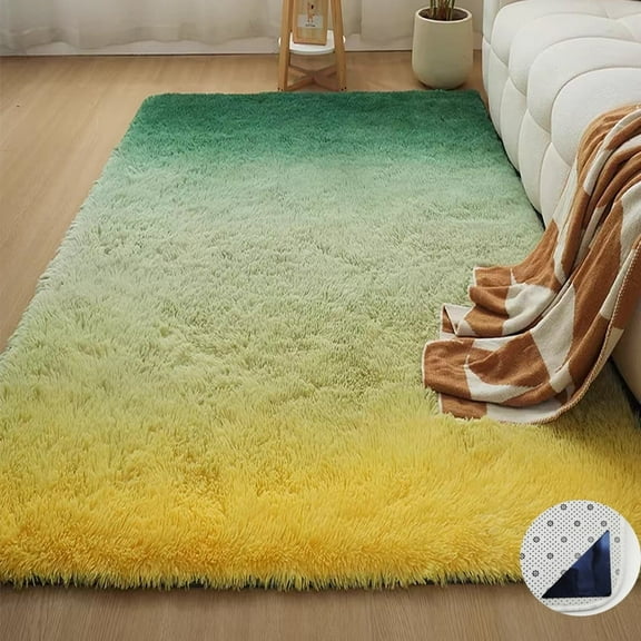 WEXIA Soft Plush Shaggy Area Rug Bedroom Living Room Carpet Fluffy Yellow Green Furry Floor Mat Non-Slip Backing 2.6' x 5.2'