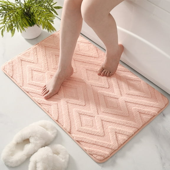 WEXIA Bathroom Rug Non-Slip 20x32inch Soft Furry Pink Geometric Memory Foam Bath Mats Absorbent Rugs for Bathtub Shower Floor Mat