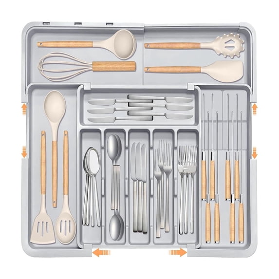WEXOPE Expandable Kitchen Utensil Drawer Tray - 9 Compartment Silverware Organizer for Forks, Knives & Spoons - Versatile Storage Solution for All Kitchen Utensils - Easy to Clean & Adjustable Design