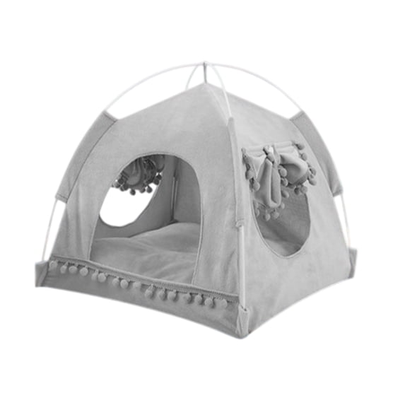 WEXOPE Foldable Breathable Mosquito Proof Semi Enclosed Pet Yurt Tent Washable Reversible Cushion All Season Warm Nest For Small Cats Dogs,Gray