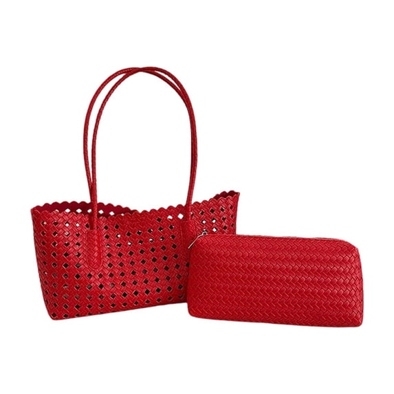 WEXOPE Hollow Woven Women Shoulder Tote Bag, Durable Handmade Handbag with Inner Pouch, Spacious Underarm Purse Suitable for Daily Commute, Beach and Travel,Red