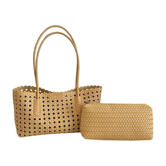 WEXOPE Hollow Woven Women Shoulder Tote Bag, Durable Handmade Handbag with Inner Pouch, Spacious Underarm Purse Suitable for Daily Commute, Beach and Travel,Yellow