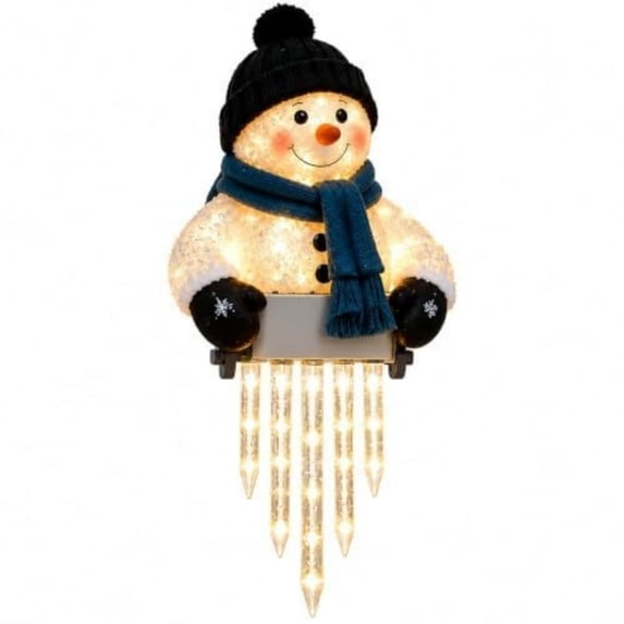 Whit Porch Railing WEXOPE Lighted Christmas Snowman Railing Decor with Hanging Icicle LED ...