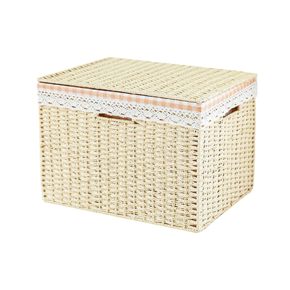WEXOPE Stackable Woven Rattan Storage Basket With Lid Removable Linen Liner Multipurpose Closet Bathroom Shelf Organizer,Beige
