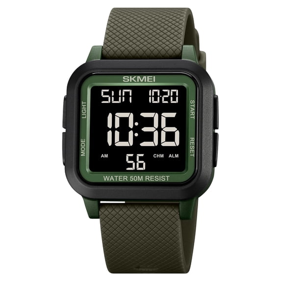 WEXOPE Waterproof Digital Watch with Steel Bracelet, 50M water resistant watch with night light, alarm and stopwatch, durable for outdoor sports,Multicolor D
