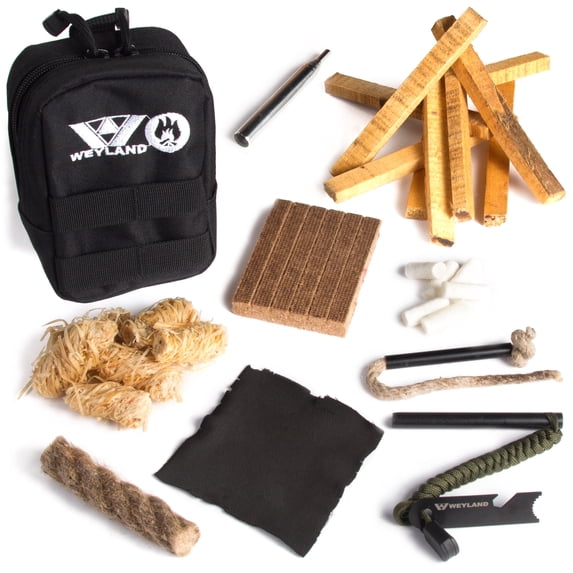 WEYLAND Fire Starting Kit - Ferro Rod & Magnesium Fire Starter, Flint & Steel Survival Tool for Camping, Bushcraft, Emergency Preparedness, Fatwood Fire Starter Sticks & Tinder for Outdoor Adventure
