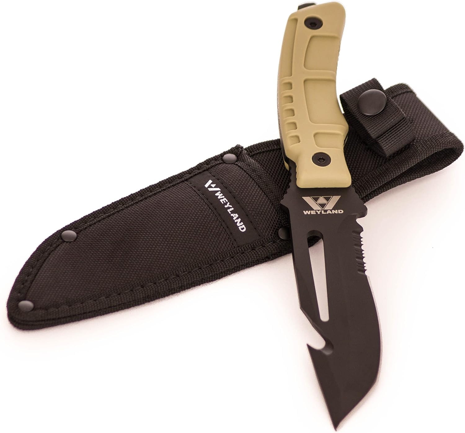 WEYLAND Outdoor Utility, Hunting, Hiking, and Camping Knife with MOLLE Sheath.