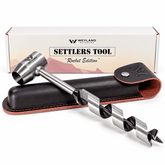 WEYLAND Settlers Tool Rocket Edition, 1-Inch Scotch Eye Hand Auger, 6.5-Inch Bit with Leather Sheath
