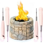 WEYLAND Tabletop Fire Pit Bowl with Roasting Sticks - Mini Fireplace Indoor/Outdoor Personal Portable Table Top Smores Maker Firepit - Small Concrete Bonfire for City Patio Isopropyl Alcohol Fuel