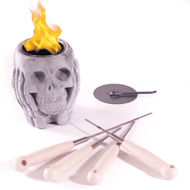 WEYLAND Tabletop Fire Pit Skull Design Decor for Cinco de Mayo, Dia de
