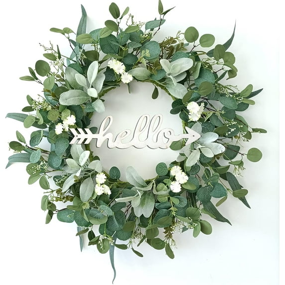 WEZEHO Eucalyptus Leaf Wreath, Handmade Silk Flowers, Green, 22"