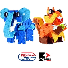 WEofferwhatYOUwant FLATBLOCKS Elephant and Squirrel STEM 3D Puzzle and Building Brick Set, 2-Pack