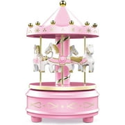 WEofferwhatYOUwant Pink Carousel Music Box Wind-Up