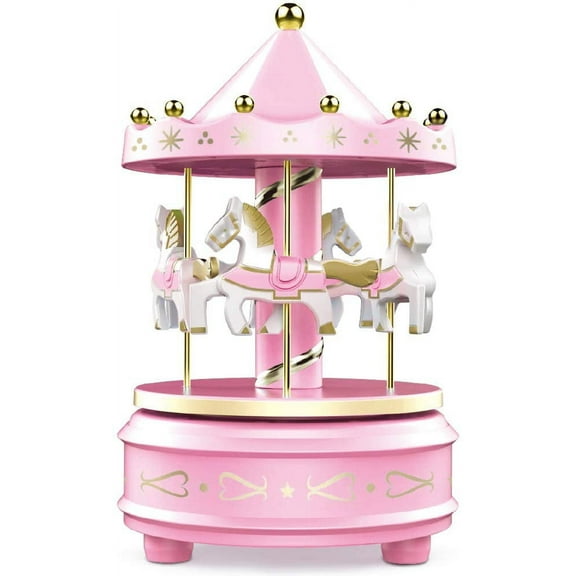 WEofferwhatYOUwant Pink Carousel Music Box Wind-Up
