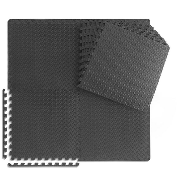 WF Athletic Supply 24 SQ.FT Diamond Pattern 3/4-Inch Thickness Interlocking Exercise Foam Mats, Extra Thick Eva Foam Flooring Tiles, Gym Fitness Equipment Mat, Home Protective Flooring Cushion, Black