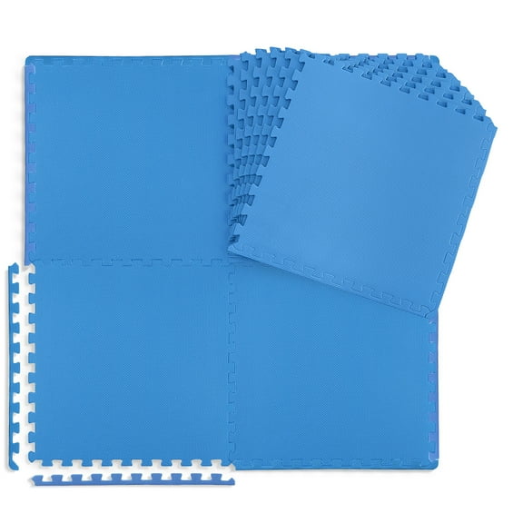WF Athletic Supply 24 SQ.FT T-Pattern 1/2-Inch Thickness Interlocking Exercise Foam Mats, Extra Thick Eva Foam Flooring Tiles, Gym Fitness Equipment Mat, Home Protective Flooring Cushion, Blue