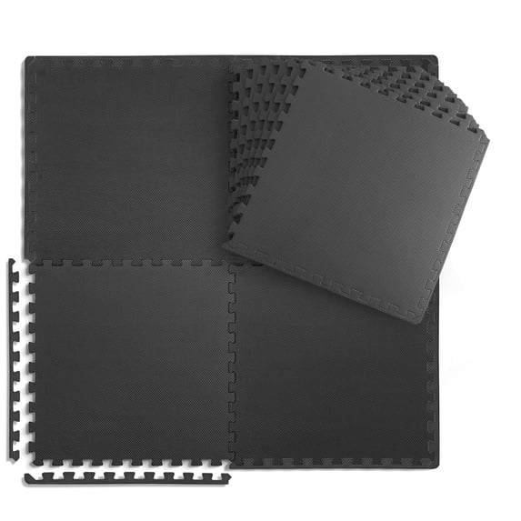 WF Athletic Supply 24 SQ.FT T-Pattern 1-Inch Thickness Interlocking Exercise Foam Mats, Extra Thick Eva Foam Flooring Tiles, Gym Fitness Equipment Mat, Home Protective Flooring Cushion, Black