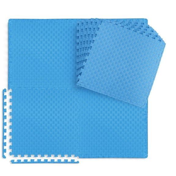 WF Athletic Supply 24 SQ.FT Tatami Pattern 3/4-Inch Thickness Interlocking Exercise Foam Mats, Extra Thick Eva Foam Flooring Tiles, Gym Fitness Equipment Mat, Home Protective Flooring Cushion, Blue