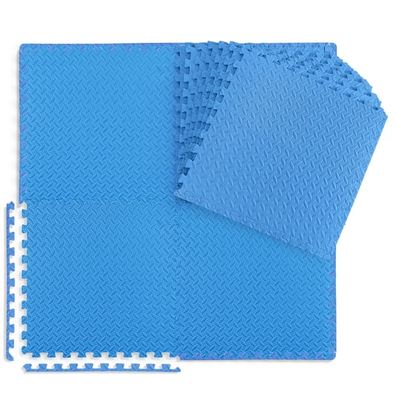 WF Athletic Supply 48 SQ.FT Diamond Pattern 1-Inch Thickness Interlocking Exercise Foam Mats, Extra Thick Eva Foam Flooring Tiles, Gym Fitness Equipment Mat, Home Protective Flooring Cushion, Blue