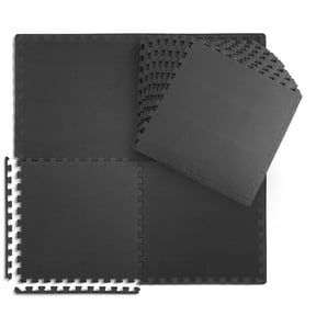 WF Athletic Supply 48 SQ.FT T-Pattern 3/4-Inch Thickness Interlocking Exercise Foam Mats, Extra Thick Eva Foam Flooring Tiles, Gym Fitness Equipment Mat, Home Protective Flooring Cushion, Black