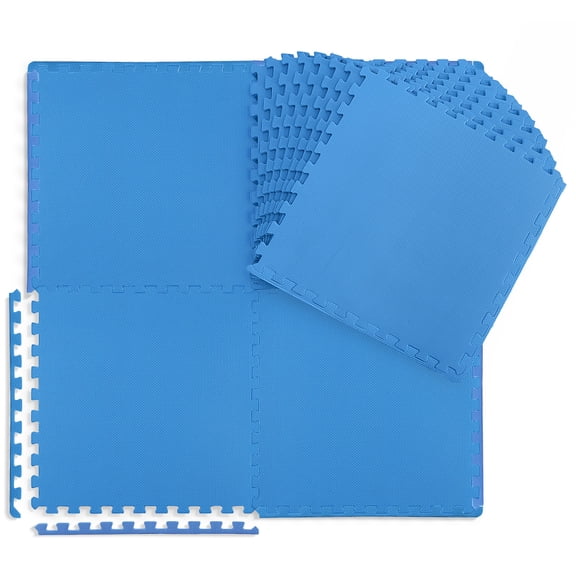 WF Athletic Supply 72 SQ.FT T-Pattern 1/2-Inch Thickness Interlocking Exercise Foam Mats, Extra Thick Eva Foam Flooring Tiles, Gym Fitness Equipment Mat, Home Protective Flooring Cushion, Blue