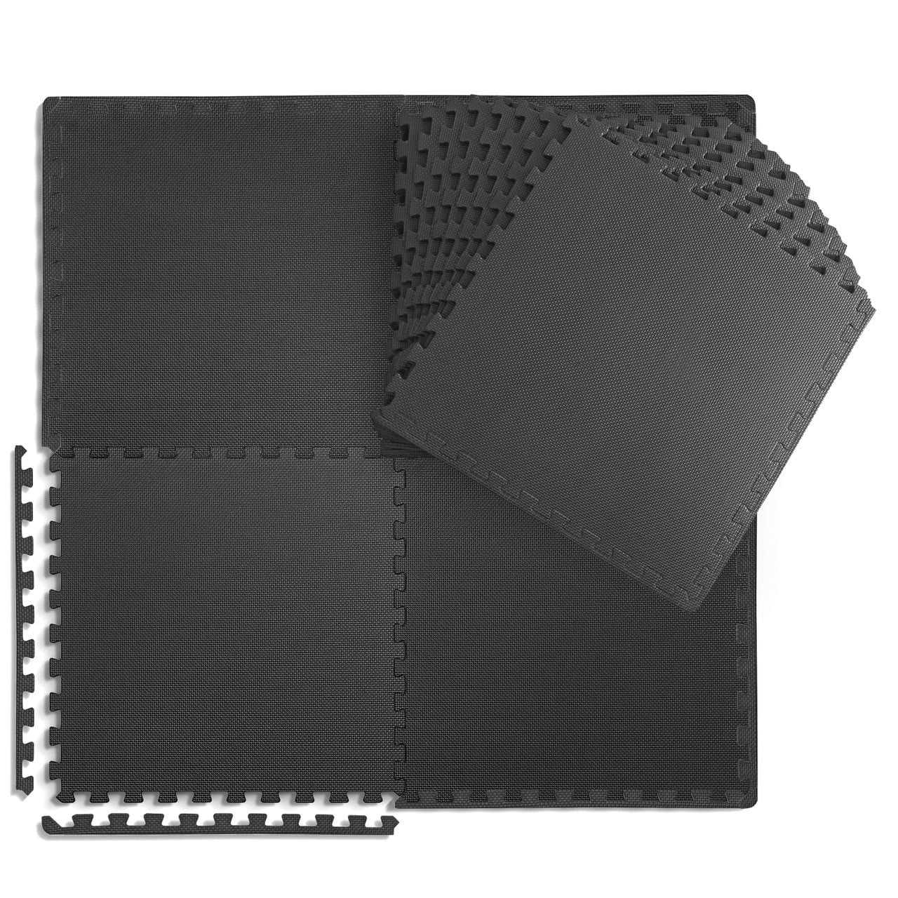 WF Athletic Supply 72 SQ.FT T-Pattern 3/4-Inch Thickness Interlocking Exercise Foam Mats, Extra Thick Eva Foam Flooring Tiles, Gym Fitness Equipment Mat, Home Protective Flooring Cushion, Black