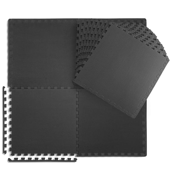 WF Athletic Supply 72 SQ.FT T-Pattern 3/4-Inch Thickness Interlocking Exercise Foam Mats, Extra Thick Eva Foam Flooring Tiles, Gym Fitness Equipment Mat, Home Protective Flooring Cushion, Black