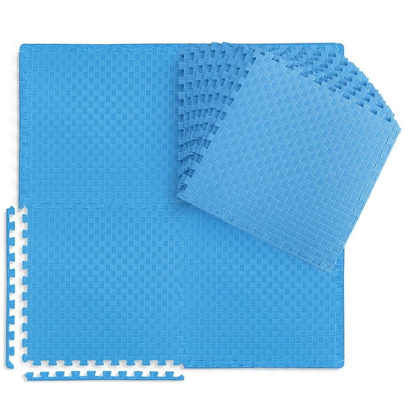 WF Athletic Supply 72 SQ.FT Tatami Pattern 1/2-Inch Thickness Interlocking Exercise Foam Mats, Extra Thick Eva Foam Flooring Tiles, Gym Fitness Equipment Mat, Home Protective Flooring Cushion, Blue