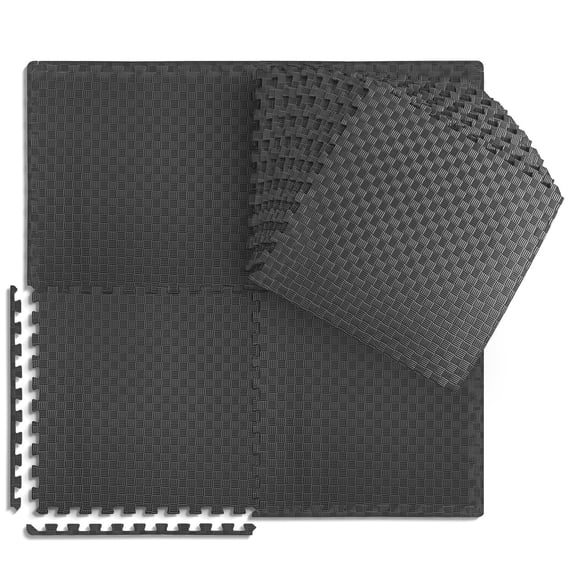 WF Athletic Supply 72 SQ.FT Tatami Pattern 3/4-Inch Thickness Interlocking Exercise Foam Mats, Extra Thick Eva Foam Flooring Tiles, Gym Fitness Equipment Mat, Home Protective Flooring Cushion, Black