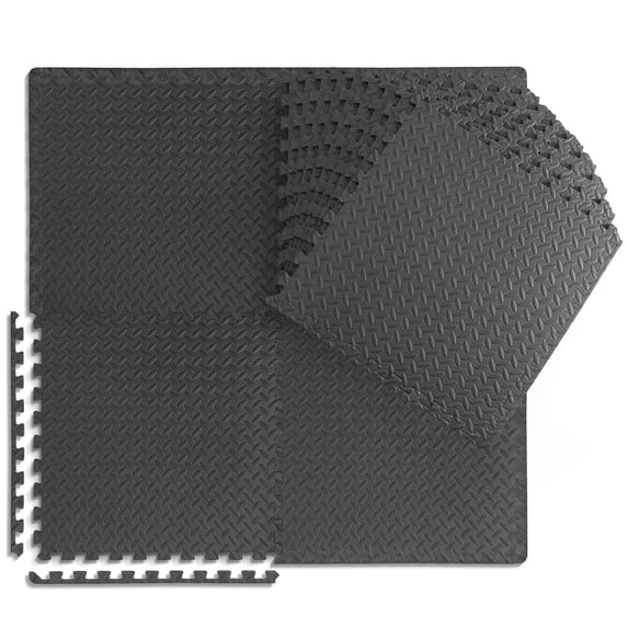 WF Athletic Supply 96 SQ.FT Diamond Pattern 1-Inch Thickness Interlocking Exercise Foam Mats, Extra Thick Eva Foam Flooring Tiles, Gym Fitness Equipment Mat, Home Protective Flooring Cushion, Black