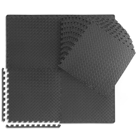 WF Athletic Supply 96 SQ.FT Diamond Pattern 3/4-Inch Thickness Interlocking Exercise Foam Mats, Extra Thick Eva Foam Flooring Tiles, Gym Fitness Equipment Mat, Home Protective Flooring Cushion, Black