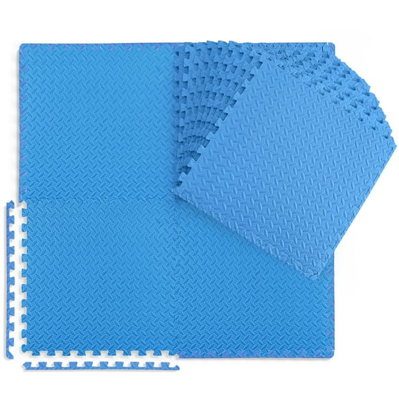 WF Athletic Supply 96 SQ.FT Diamond Pattern 3/4-Inch Thickness Interlocking Exercise Foam Mats, Extra Thick Eva Foam Flooring Tiles, Gym Fitness Equipment Mat, Home Protective Flooring Cushion, Blue