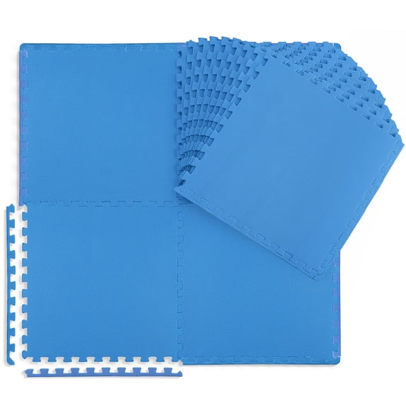 WF Athletic Supply 96 SQ.FT T-Pattern 1/2-Inch Thickness Interlocking Exercise Foam Mats, Extra Thick Eva Foam Flooring Tiles, Gym Fitness Equipment Mat, Home Protective Flooring Cushion, Blue
