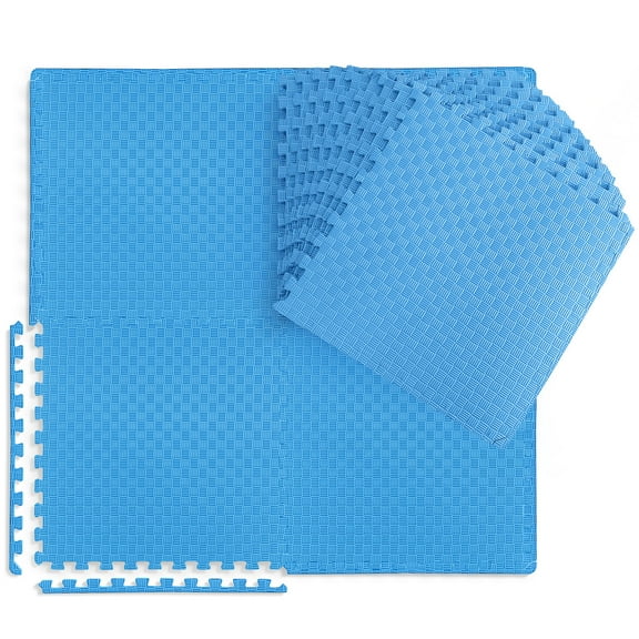 WF Athletic Supply 96 SQ.FT Tatami Pattern 1/2-Inch Thickness Interlocking Exercise Foam Mats, Extra Thick Eva Foam Flooring Tiles, Gym Fitness Equipment Mat, Home Protective Flooring Cushion, Blue