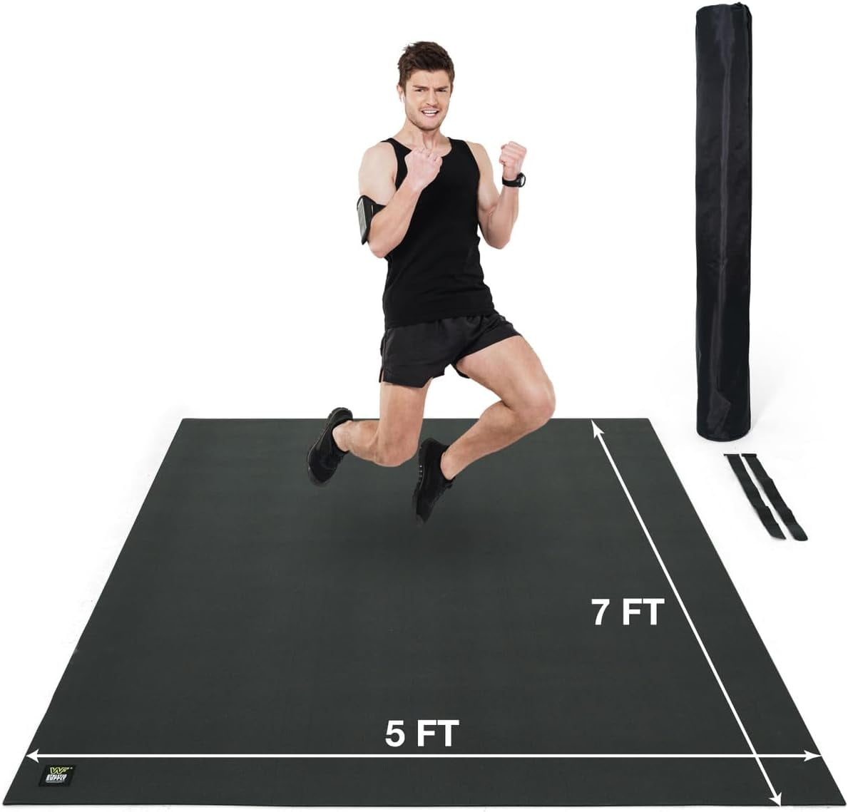 WF Athletic Supply Premium Large Exercise Floor Mats, 7' X 5' X 7 MM, Workout Mats for Home Gym Thick, Heavy-Duty Floor Mat for Gym, Cardio, Weightlifting, Exercise Equipment, Shoe-Friendly, Black