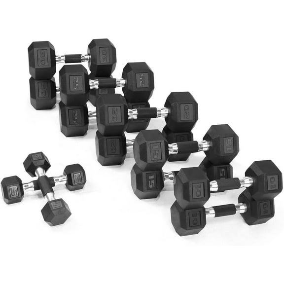 WF Athletic Supply Rubber Encased Hex Dumbbells with Rubber Grip Contoured Handle for Muscle Toning, Strength Building & Full Body Workout