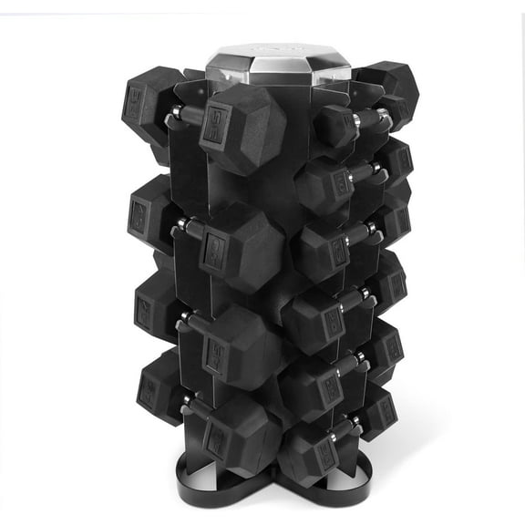 WF Athletic Supply Rubber Encased Hex Dumbbells with Rubber Grip Contoured Handle for Muscle Toning, Strength Building & Full Body Workout