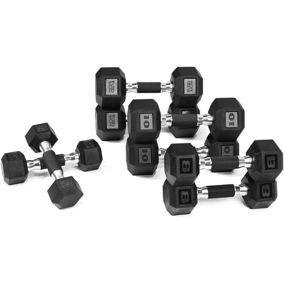 WF Athletic Supply Rubber Encased Hex Dumbbells with Rubber Grip Contoured Handle for Muscle Toning, Strength Building & Full Body Workout